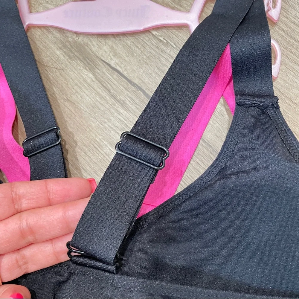 NEW Juicy Couture 2 Pack Sports Bra Hot‎ Pink Black Logo Underband Small